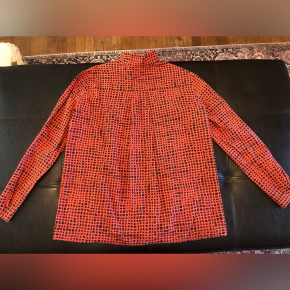 Aeffe Spa Orange Navy Patterned Button Down Blouse Cotton Sz 10 US EUC! - Picture 7 of 16